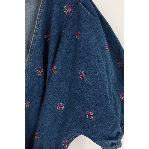 Draper James Women Size 24 Denim Flower Embroidered Wrap Dress - Picture 4 of 11
